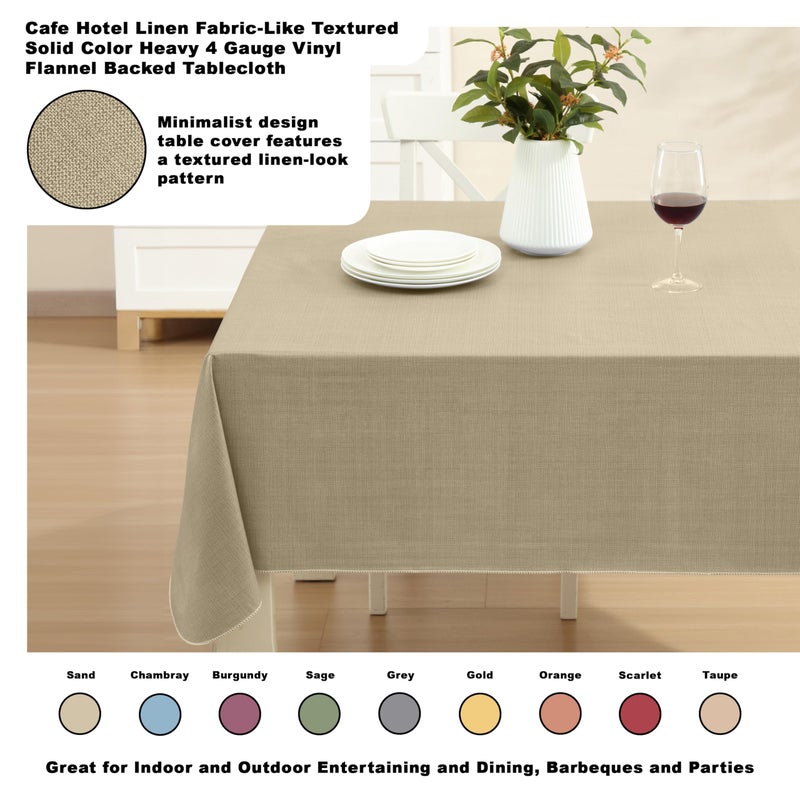 Lintex Cafe Hotel Linen Look Vinyl Flannel Backed Tablecloth, Heavyweight 4 Gauge, 60 x 104 Inch Rectangle, Sand Indoor Outdoor Waterproof Wipe Clean Table Cover - Image 2